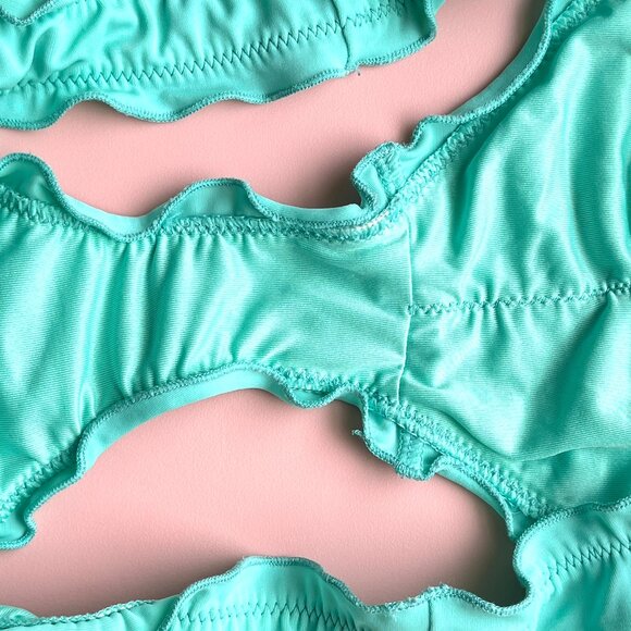 Victoria's Secret Small Bikini Bottom The Ruffle Cheeky Aqua Blue Green Swim - Picture 4 of 7